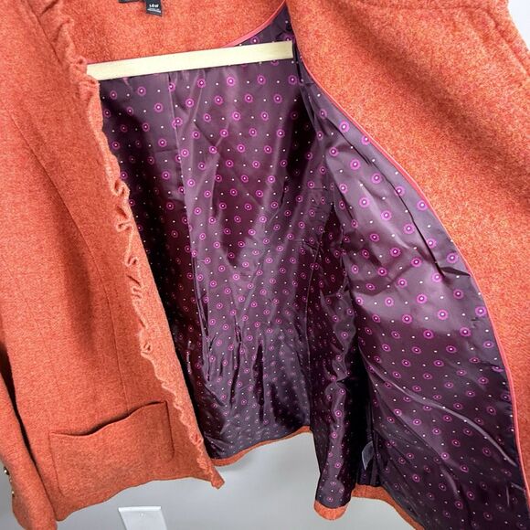 Talbot's Wool Blend Lined Blazer Coat Orange Lining EUC Size 14W Ruffles Button - Picture 7 of 8